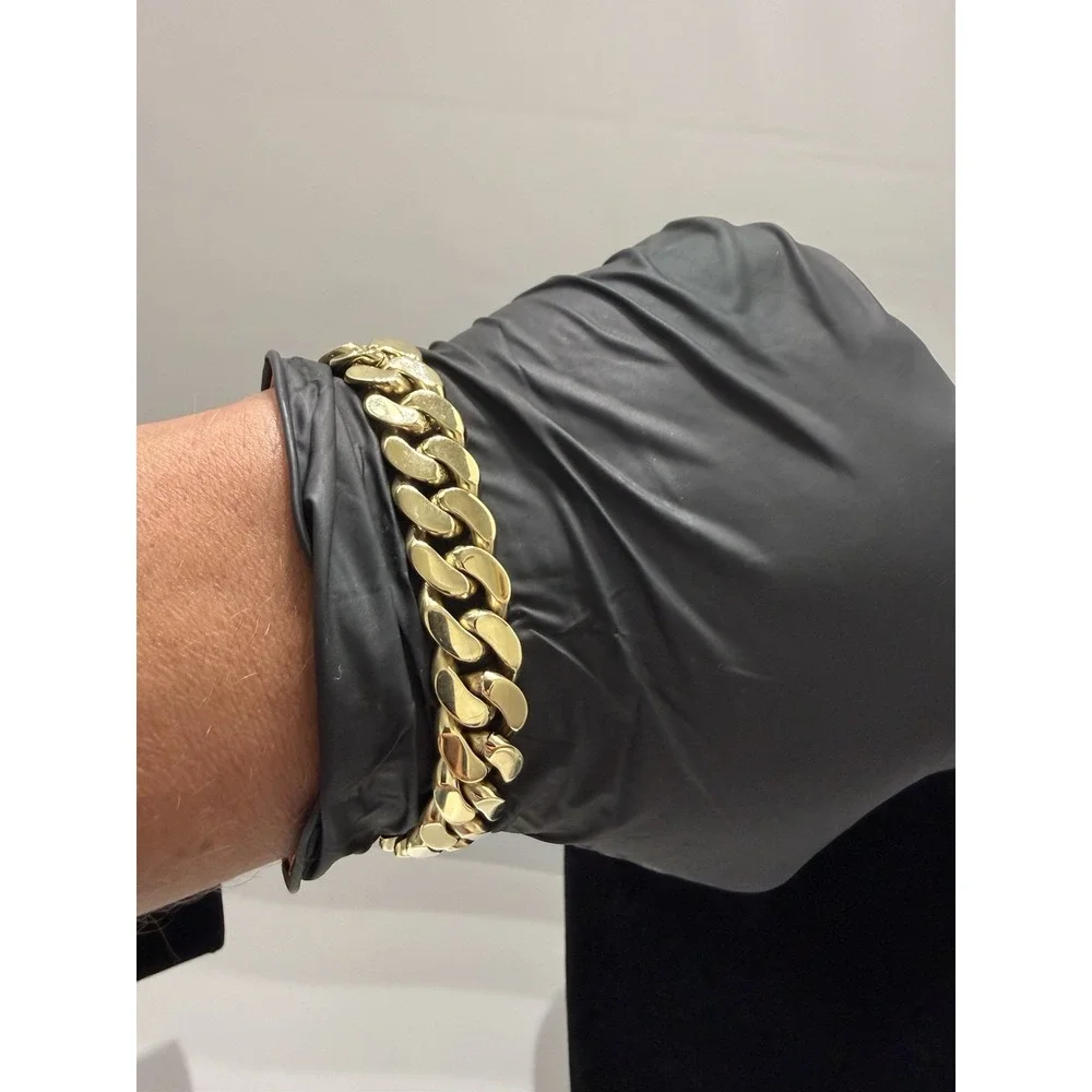 cuban bracelet 14k gold plated over stainless 9inch 12mm water resist lock clasp